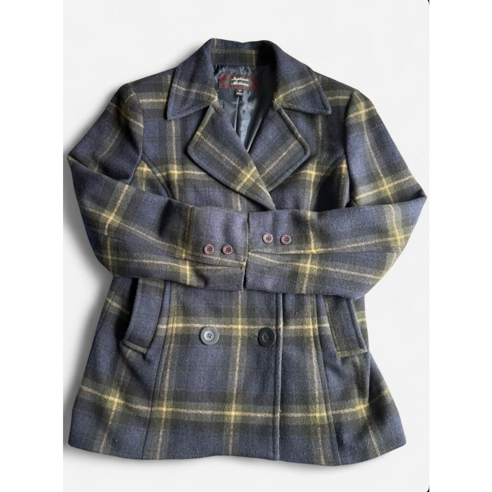 Stephanie Mathews Plaid Wool Blend Peacoat
